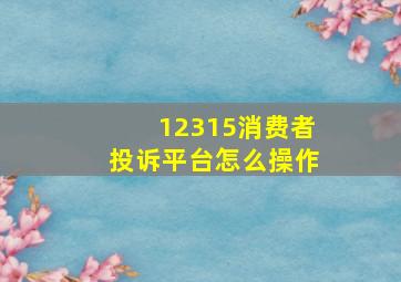 12315消费者投诉平台怎么操作