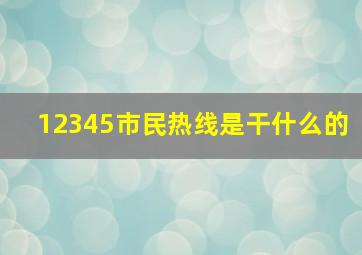 12345市民热线是干什么的