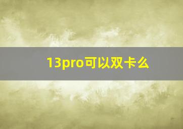 13pro可以双卡么