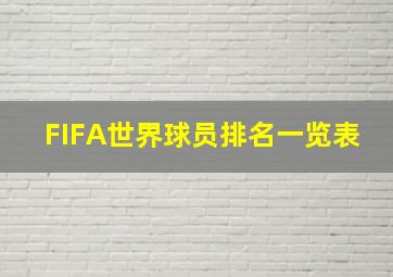 FIFA世界球员排名一览表