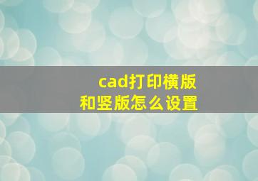 cad打印横版和竖版怎么设置