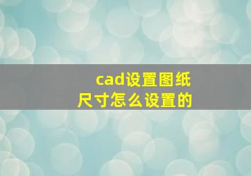 cad设置图纸尺寸怎么设置的