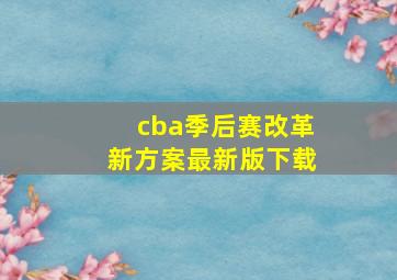 cba季后赛改革新方案最新版下载