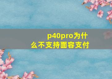 p40pro为什么不支持面容支付