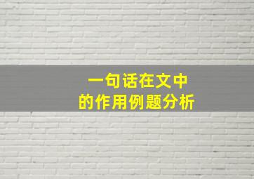 一句话在文中的作用例题分析