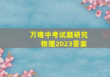 万唯中考试题研究物理2023答案