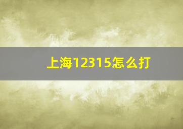 上海12315怎么打