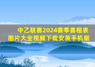 中乙联赛2024赛季赛程表图片大全视频下载安装手机版