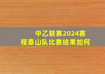 中乙联赛2024赛程泰山队比赛结果如何