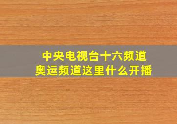 中央电视台十六频道奥运频道这里什么开播