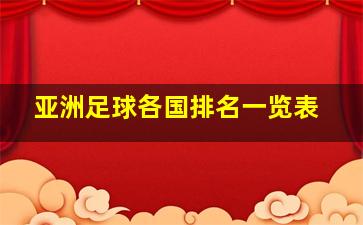 亚洲足球各国排名一览表