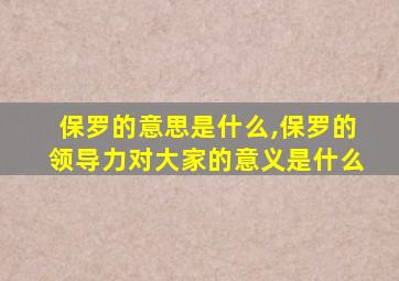 保罗的意思是什么,保罗的领导力对大家的意义是什么