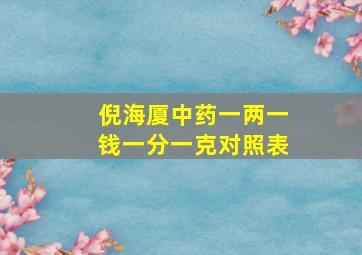 倪海厦中药一两一钱一分一克对照表