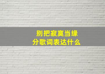 别把寂寞当缘分歌词表达什么