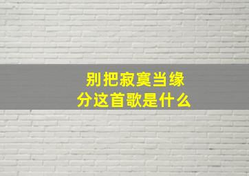 别把寂寞当缘分这首歌是什么