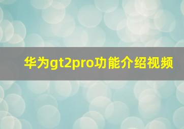 华为gt2pro功能介绍视频