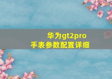 华为gt2pro手表参数配置详细