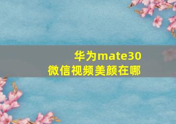 华为mate30微信视频美颜在哪