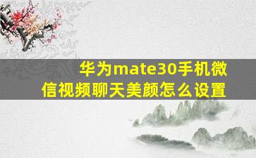 华为mate30手机微信视频聊天美颜怎么设置