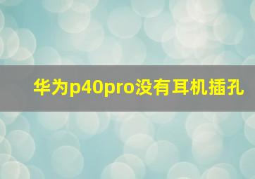 华为p40pro没有耳机插孔