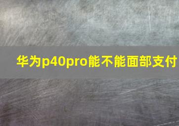 华为p40pro能不能面部支付