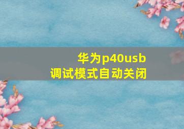 华为p40usb调试模式自动关闭