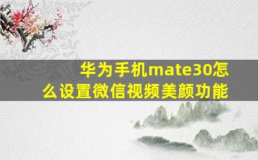 华为手机mate30怎么设置微信视频美颜功能