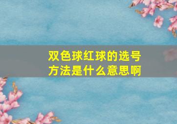 双色球红球的选号方法是什么意思啊