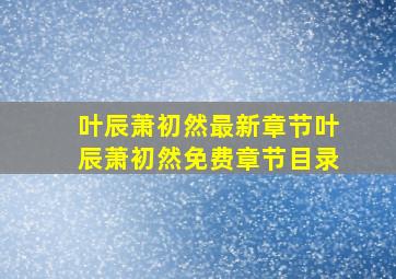 叶辰萧初然最新章节叶辰萧初然免费章节目录