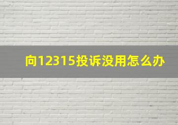 向12315投诉没用怎么办