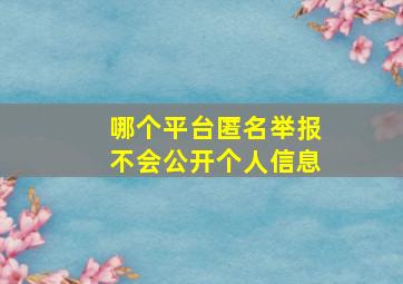 哪个平台匿名举报不会公开个人信息