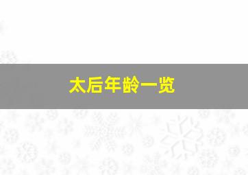 太后年龄一览