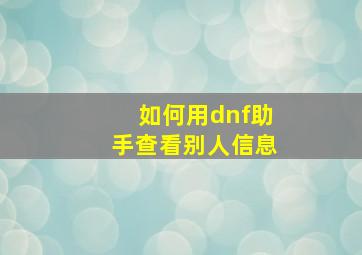 如何用dnf助手查看别人信息