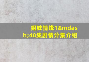 姐妹情缘1—40集剧情分集介绍