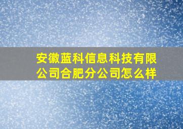 安徽蓝科信息科技有限公司合肥分公司怎么样