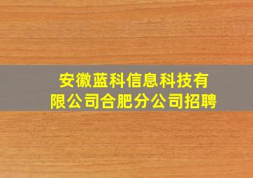 安徽蓝科信息科技有限公司合肥分公司招聘