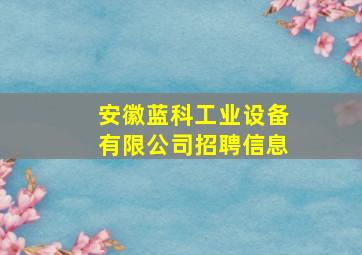 安徽蓝科工业设备有限公司招聘信息