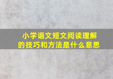 小学语文短文阅读理解的技巧和方法是什么意思