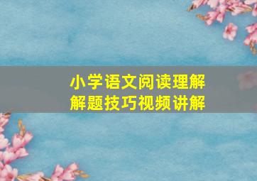 小学语文阅读理解解题技巧视频讲解