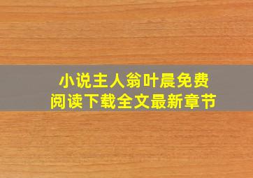 小说主人翁叶晨免费阅读下载全文最新章节