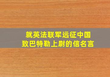 就英法联军远征中国致巴特勒上尉的信名言