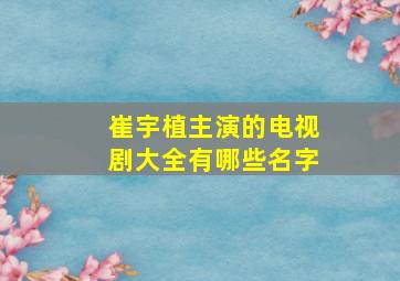 崔宇植主演的电视剧大全有哪些名字