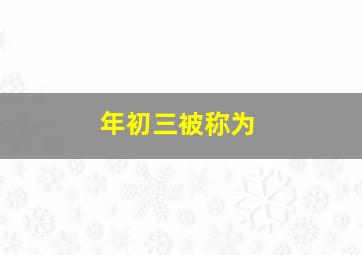 年初三被称为