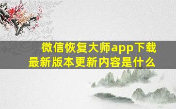 微信恢复大师app下载最新版本更新内容是什么