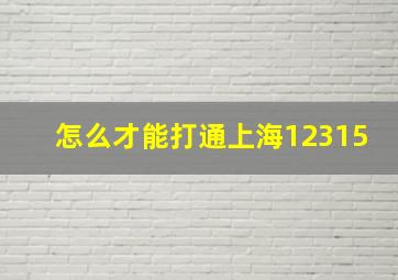 怎么才能打通上海12315