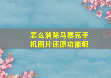 怎么消除马赛克手机图片还原功能呢