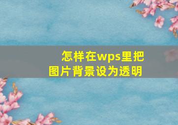 怎样在wps里把图片背景设为透明