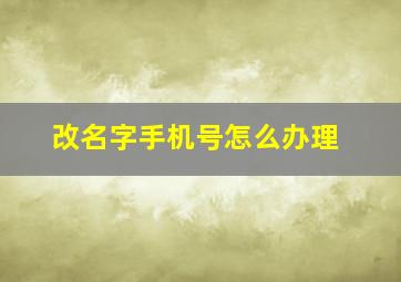 改名字手机号怎么办理