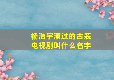 杨浩宇演过的古装电视剧叫什么名字