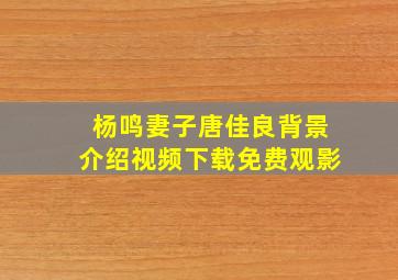 杨鸣妻子唐佳良背景介绍视频下载免费观影